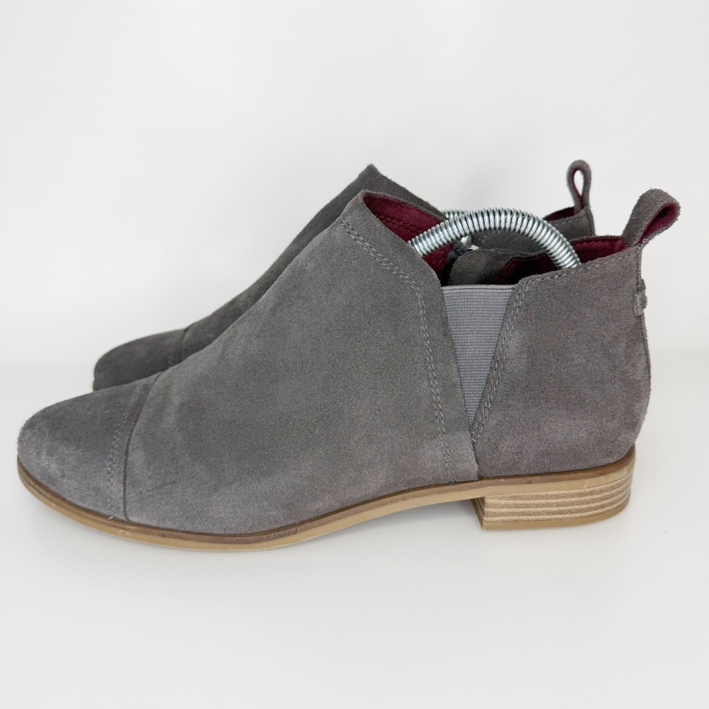 Toms Pavement Gray Suede Leather Reese Heeled Ankle Boot Women’s 11 - Picture 3 of 7